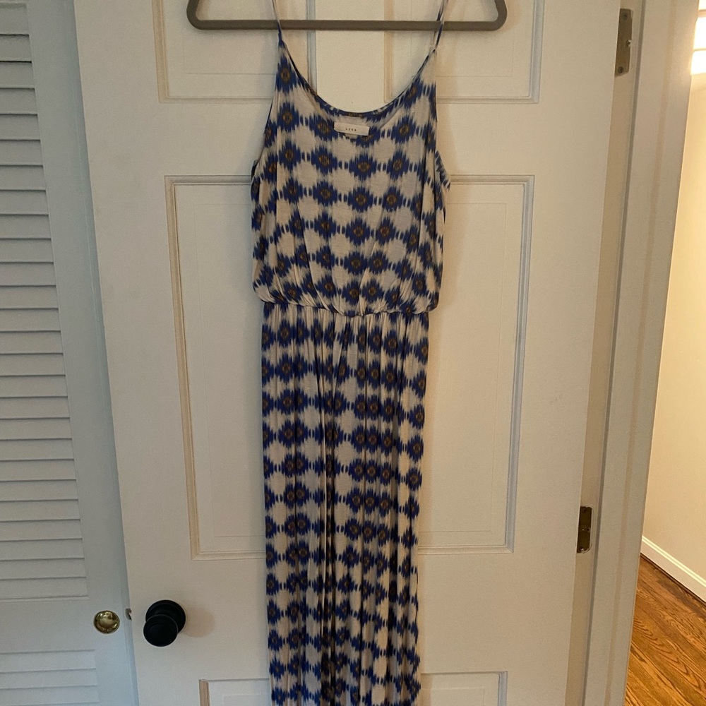 Maxi Dress - Blue, White & Orange Printed